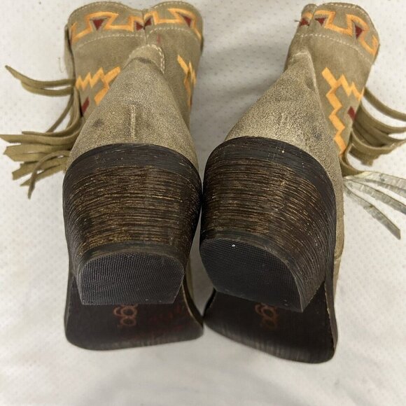 Dingo Southwest Embroidered Fringed Tan Leather Western Ankle Booties Boots Sz 6 - Picture 8 of 9
